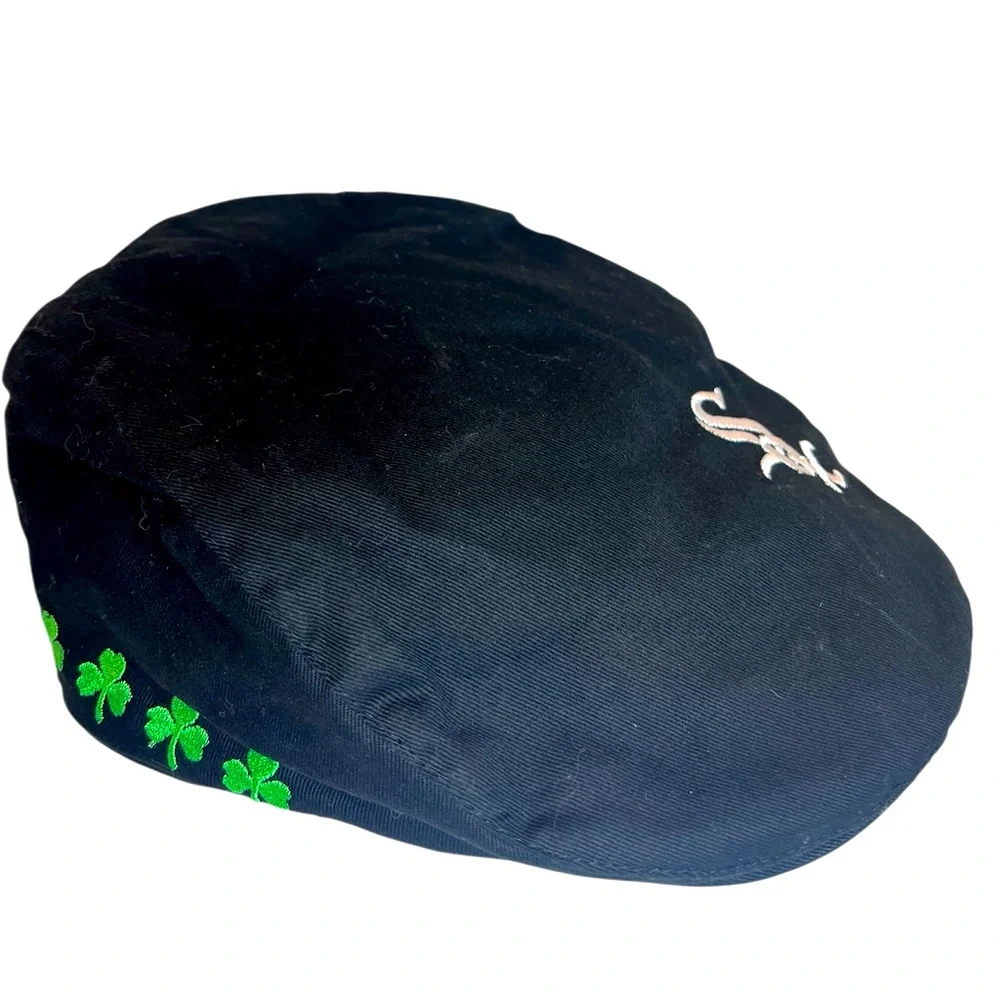 Chicago White Sox Black Flat Cap with Vivid Green Shamrock Embroidery.